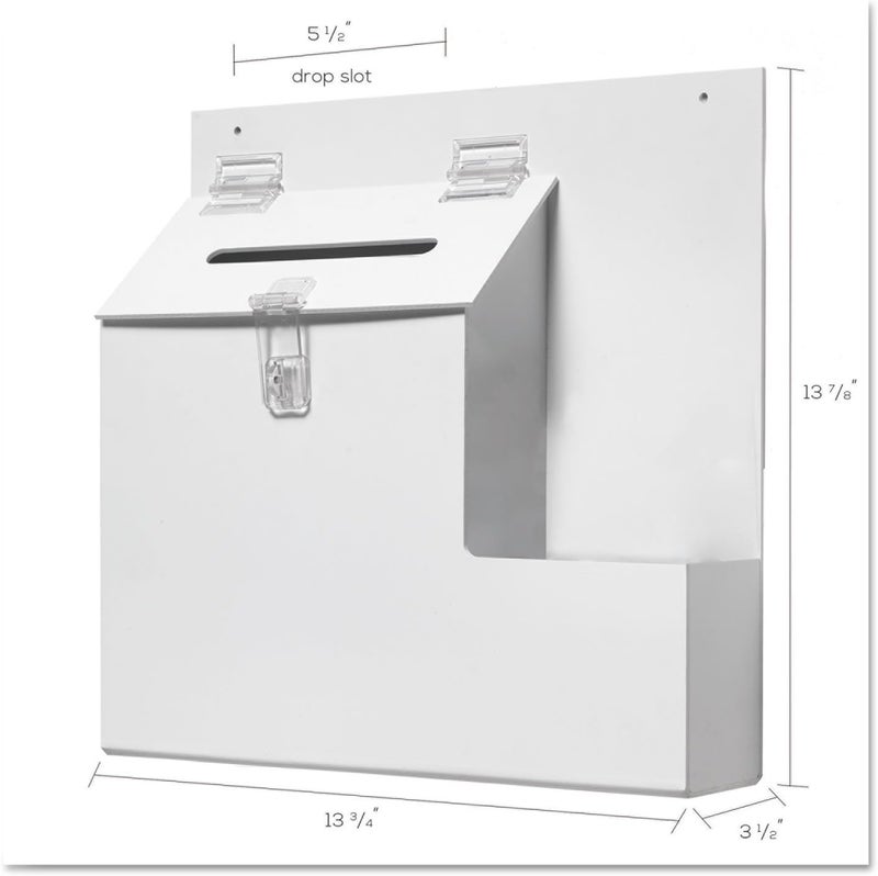 deflecto 79803 Plastic Suggestion Box with Locking Top 13 34 x 3 58 x 13 1516 White - Image 2