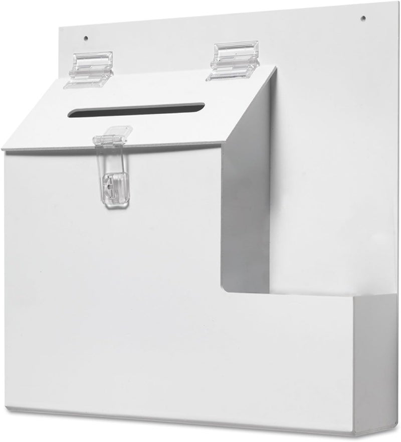 deflecto 79803 Plastic Suggestion Box with Locking Top 13 34 x 3 58 x 13 1516 White - Image 4