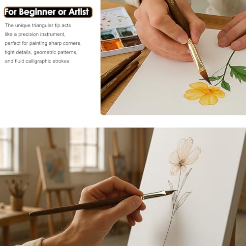 GACDR Wedge Paint Brushes for Watercolor,Oil, Acrylic, and Gouache Paint, Pointed Triangle Pinstriping Artist Brush Set with Short Handle - Image 5