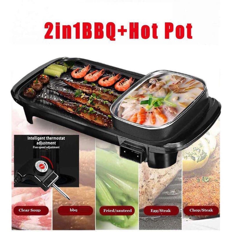 VBM VBM Korean Style 2 in 1 Multifunctional Nonstick/Electric BBQ Raclette Hotpot with Grill Pan (Black)  - Image 4