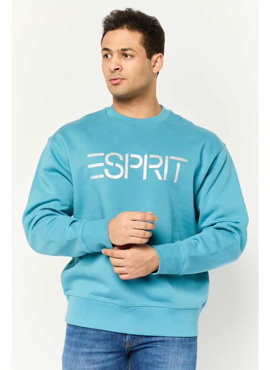 ESPRIT - Men Crew Neck Long Sleeves Brand Logo Sweatshirts, Teal Blue - Image 1