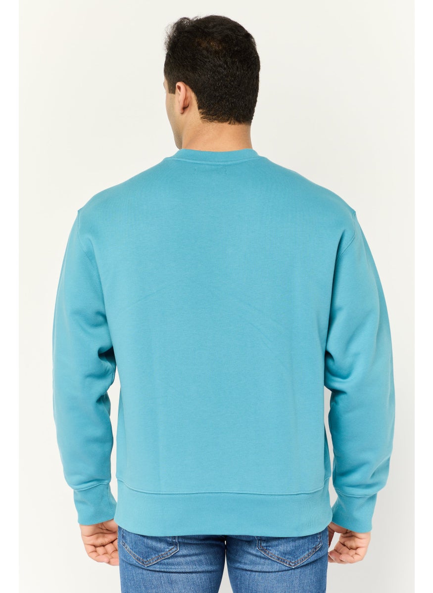 ESPRIT - Men Crew Neck Long Sleeves Brand Logo Sweatshirts, Teal Blue - Image 1
