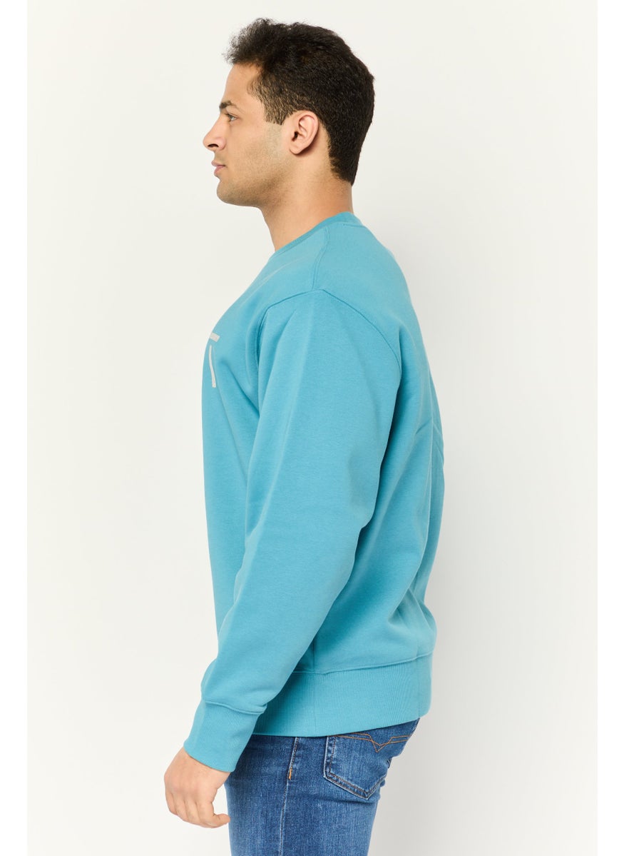 ESPRIT - Men Crew Neck Long Sleeves Brand Logo Sweatshirts, Teal Blue - Image 1