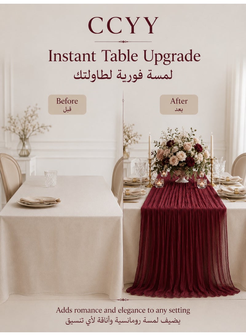 CCYY Cheesecloth Table Runner 400 x 90 Cm Cheese Cloth Table Runner Bulk,Romantic Boho Sheer Gauze Fabric Table Runners for Wedding Reception,Party,Bridal Shower Table Decor(Burgundy) - Image 4