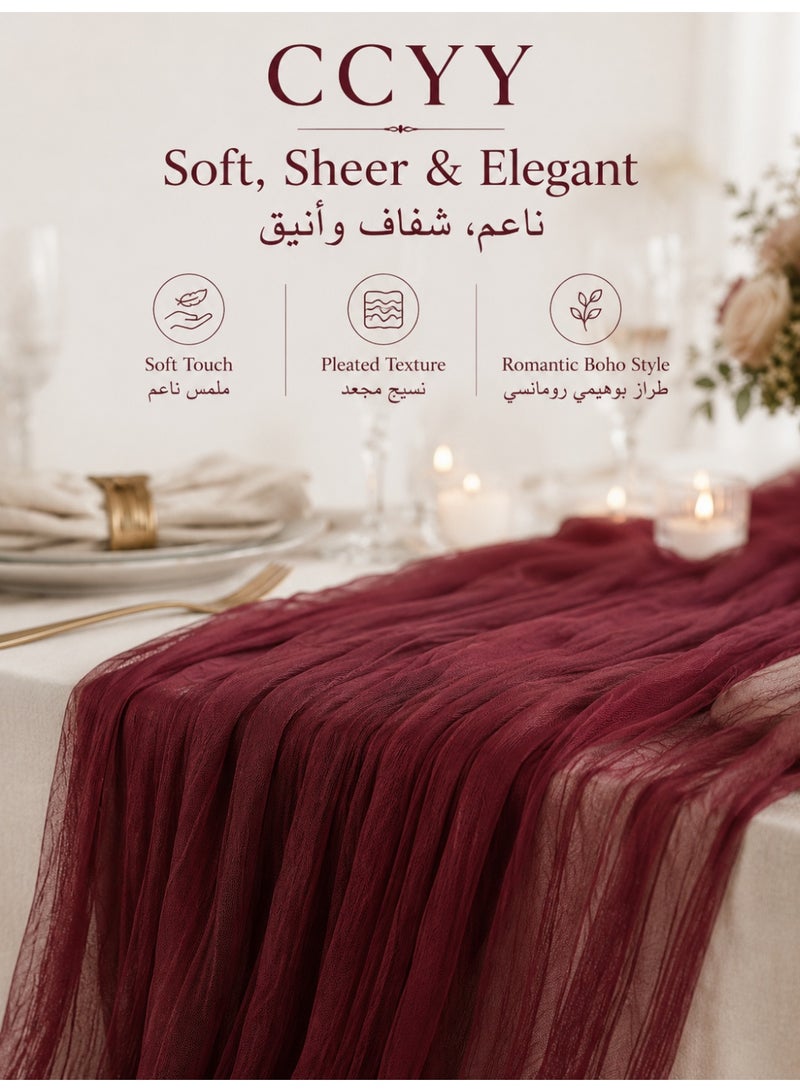 CCYY Cheesecloth Table Runner 400 x 90 Cm Cheese Cloth Table Runner Bulk,Romantic Boho Sheer Gauze Fabric Table Runners for Wedding Reception,Party,Bridal Shower Table Decor(Burgundy) - Image 2