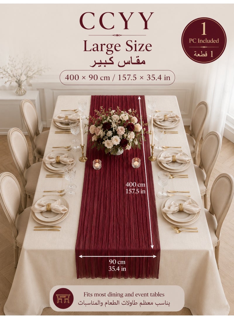 CCYY Cheesecloth Table Runner 400 x 90 Cm Cheese Cloth Table Runner Bulk,Romantic Boho Sheer Gauze Fabric Table Runners for Wedding Reception,Party,Bridal Shower Table Decor(Burgundy) - Image 3