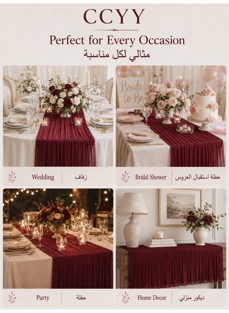 CCYY Cheesecloth Table Runner 400 x 90 Cm Cheese Cloth Table Runner Bulk,Romantic Boho Sheer Gauze Fabric Table Runners for Wedding Reception,Party,Bridal Shower Table Decor(Burgundy) - Image 5