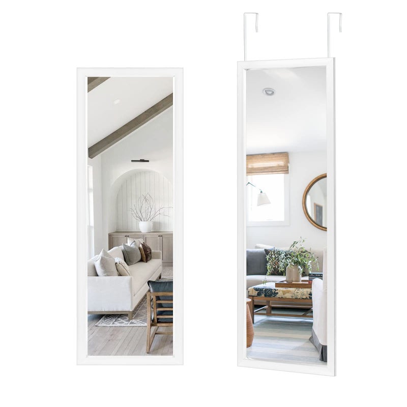 NeuType Full Length Mirror 47x18 inches Over The Door Wall Mounted or Leaning Shatterproof White Home Decor