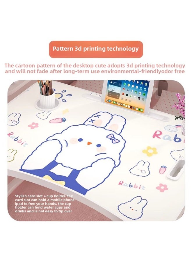 Generic - Children's Cartoon Bed Small Table Movable Study Desk Dormitory Students Reading And Writing Simple Bay Window Tattoo-Color:Style☆【60*40】happy Bunny [drawer]☆Thick Table Legs - Image 1