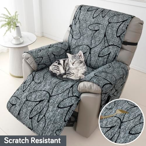 HOKIPO 'Elira Series' Printed Quilted Water Repellent + Waterproof Recliner Sofa Cover Mat, Small - Intense Grey Abstract Floral (AR-5282-C2) - Image 5