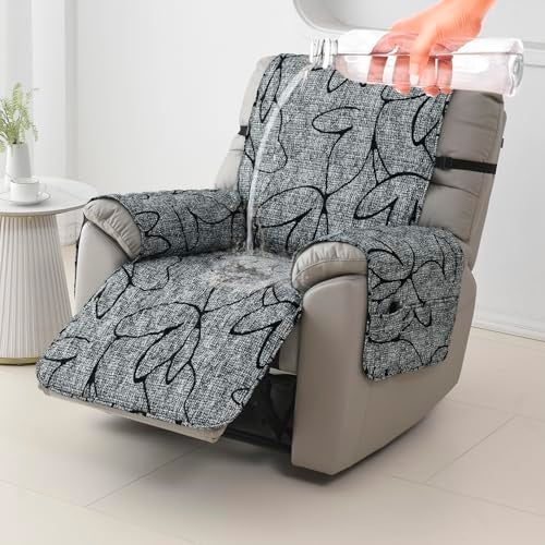 HOKIPO 'Elira Series' Printed Quilted Water Repellent + Waterproof Recliner Sofa Cover Mat, Small - Intense Grey Abstract Floral (AR-5282-C2) - Image 1
