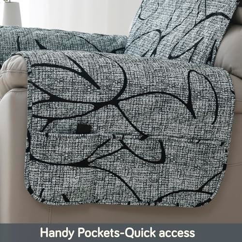 HOKIPO 'Elira Series' Printed Quilted Water Repellent + Waterproof Recliner Sofa Cover Mat, Small - Intense Grey Abstract Floral (AR-5282-C2) - Image 3