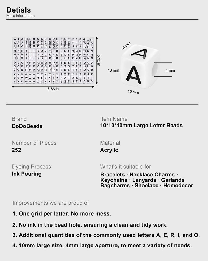 DoDoBeads 252 Pcs 10x10mm Large Square Letter Beads, White Big Alphabet Beads for Keychains, Jumbo Letter Charms for Bag Charm, Lanyards, Holiday Garlands, Big Bead for Home Decor Craft - Image 5