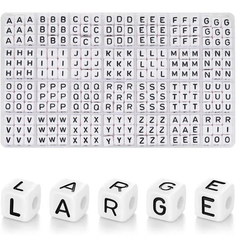 DoDoBeads 252 Pcs 10x10mm Large Square Letter Beads, White Big Alphabet Beads for Keychains, Jumbo Letter Charms for Bag Charm, Lanyards, Holiday Garlands, Big Bead for Home Decor Craft - Image 1