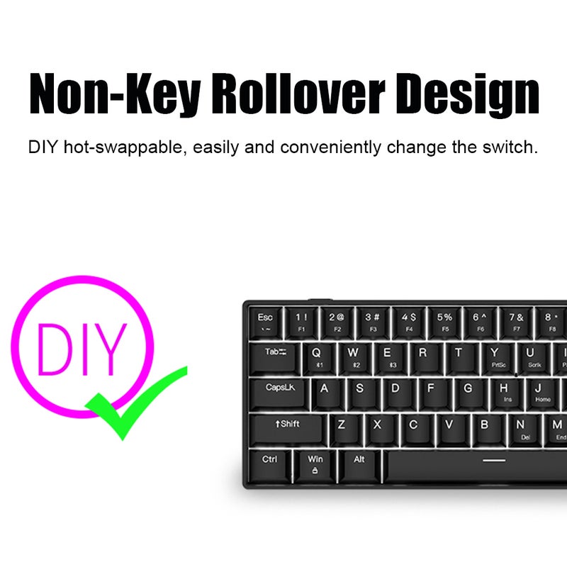 OUTEMU USB Wired 61-key Mechanical Keyboard LED Backlit Supports hot swap Blue Switch / Red Switch - Image 5