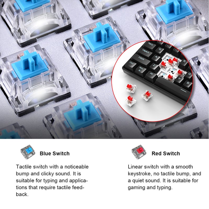 OUTEMU USB Wired 61-key Mechanical Keyboard LED Backlit Supports hot swap Blue Switch / Red Switch - Image 2