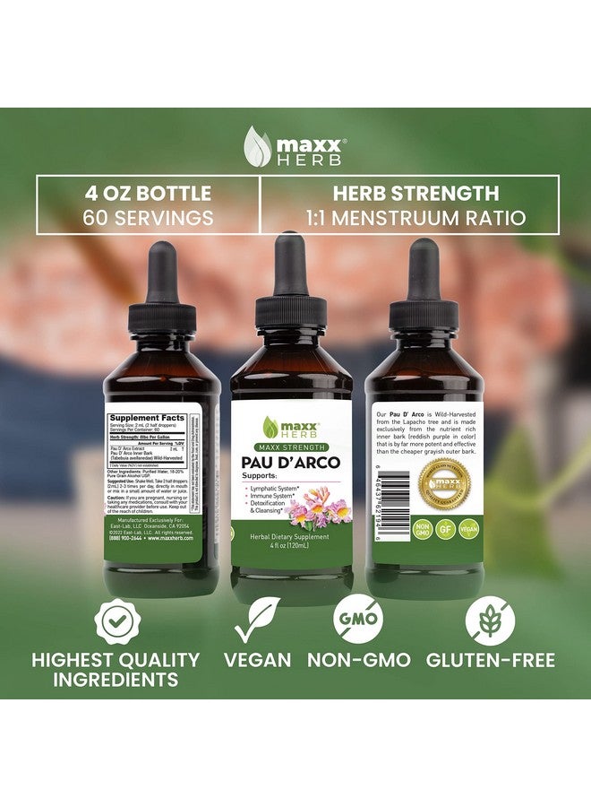 Maxx Herb PAU D'Arco Tincture - Max Strength PAU D Arco Extract for Immune Support, Taheebo Tea Inner Bark Absorbs Better Than PAU Darco Capsules - 4 Oz Bottle (60 Servings) - Image 5