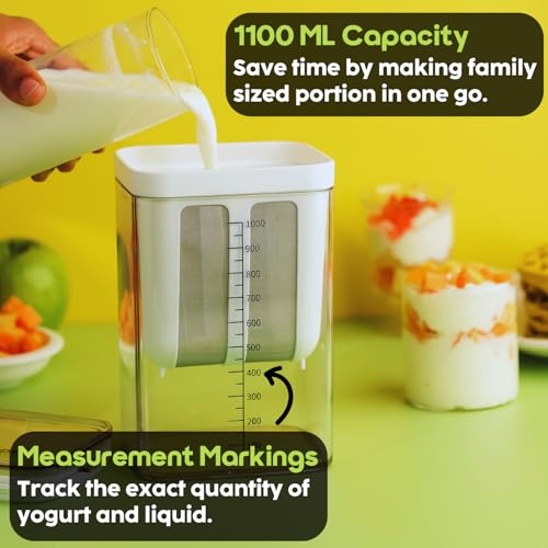 InstaCuppa Greek Yogurt Strainer, 1100ml Multi Yoghurt Maker Strainer with Fine Mesh Bag & Lid for Thick Greek Yogurt, Soybean Milk, Kefir, Berries, Soup, Fruit Juice, Coffee - Image 3