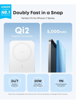 Anker Nano Power Bank, Ultra-Slim 5,000mAh Magnetic Battery Pack, Qi2 Certified 15W Max Ultra-Fast MagSafe-Compatible Portable Charger, Ergonomic Design, For iPhone 17/16/15/14/13/12 Only - view 3