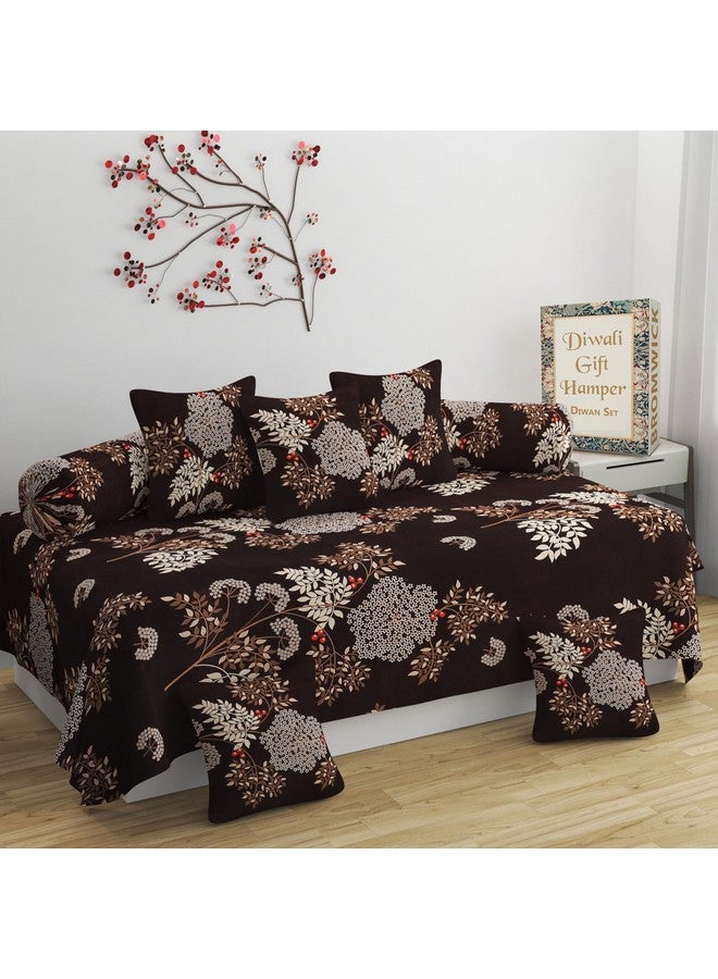 BROMWICK Printed Microfiber 8 Piece Diwan Set Bundle,Includes 1 Bedsheet For Single Bed Size(60X90),5 Cushion Covers Size(16X16),2 Bolster Covers Size(40X40)Color- Coffee Brown,220 TC - Image 1