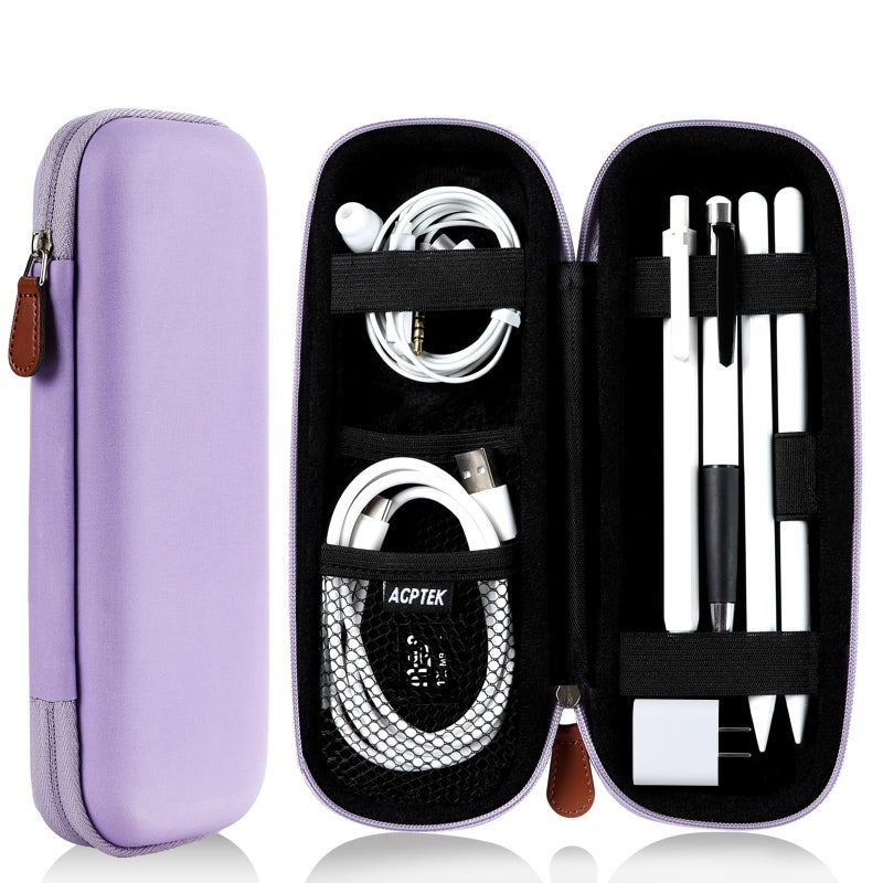 AGPTEK Case Holder for Apple Pencil, Slim PU Leather Carrying Case Pouch Cover Compatible with Apple Pen Accessories, USB Cable, Earphone, Samsung Stylus iPad Pro Pen/Pencil, Recording Pen, Purple - Image 1