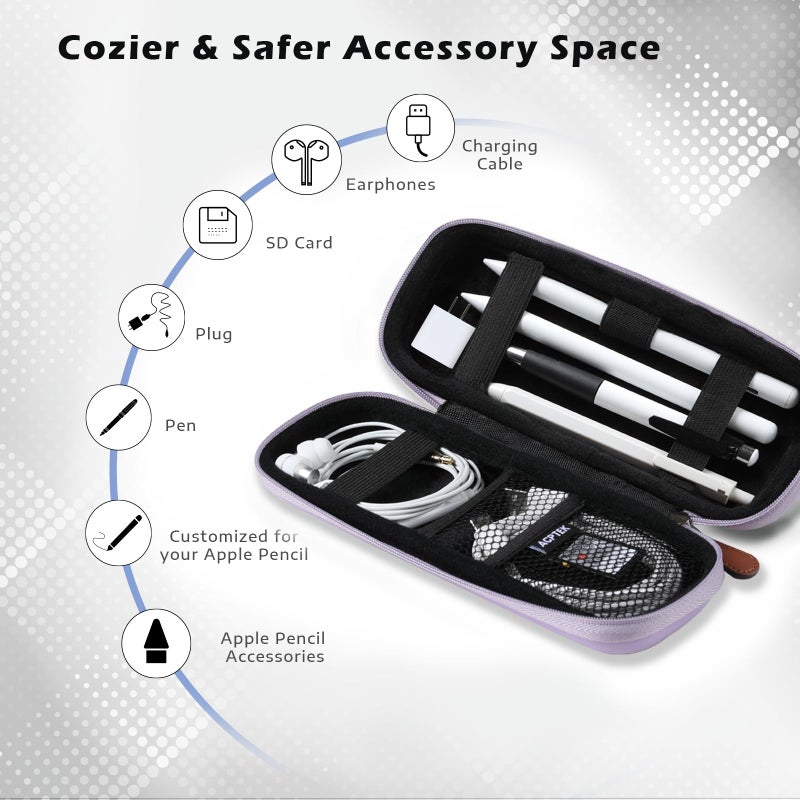 AGPTEK Case Holder for Apple Pencil, Slim PU Leather Carrying Case Pouch Cover Compatible with Apple Pen Accessories, USB Cable, Earphone, Samsung Stylus iPad Pro Pen/Pencil, Recording Pen, Purple - Image 4