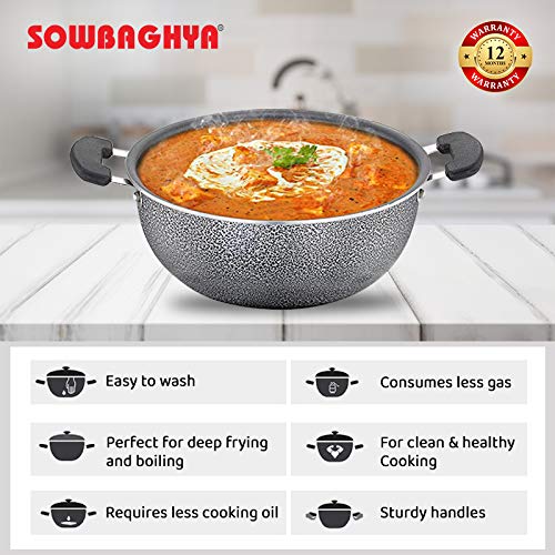 SOWBAGHYA Aluminium Non Stick Deep Kadai with Stainless Steel Lid (2 LTR, Grey) - Image 5