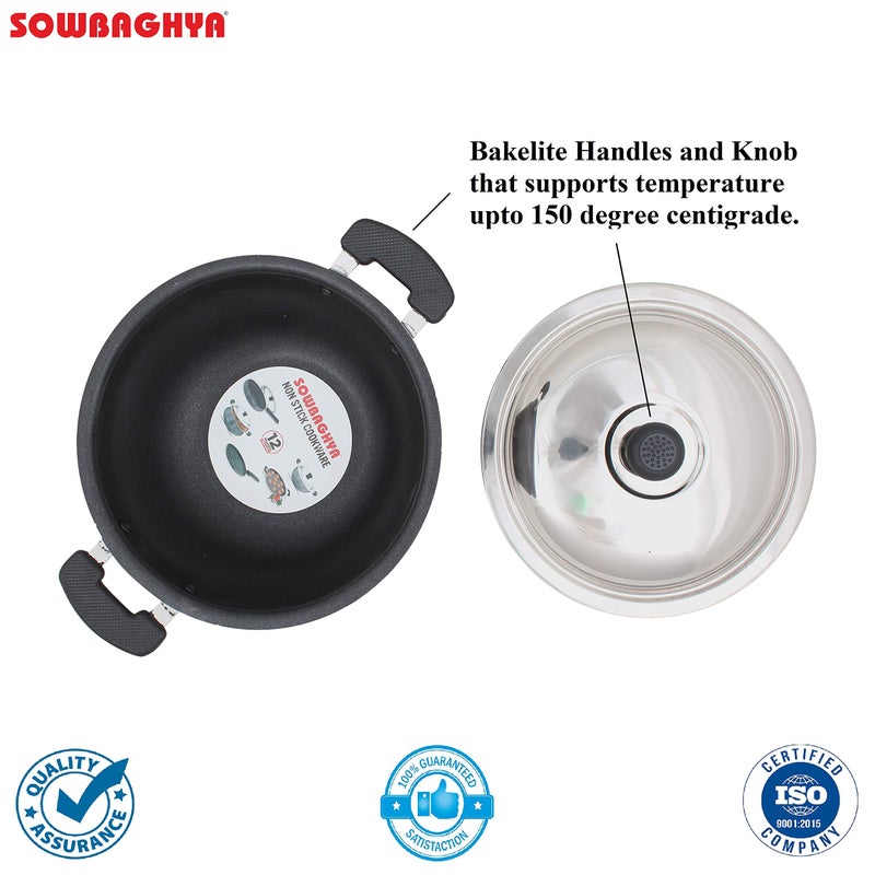 SOWBAGHYA Aluminium Non Stick Deep Kadai with Stainless Steel Lid (2 LTR, Grey) - Image 4