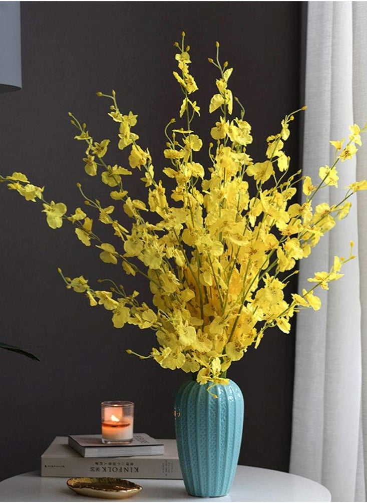 TOMSHOO - 12pcs Artificial Orchids Flowers Fake Silk Dancing Lady Orchid Faux Long Stem Flowers in Bulk for Home Wedding Office Party Festive Indoor Outdoor Decoration (Yellow) - Image 1