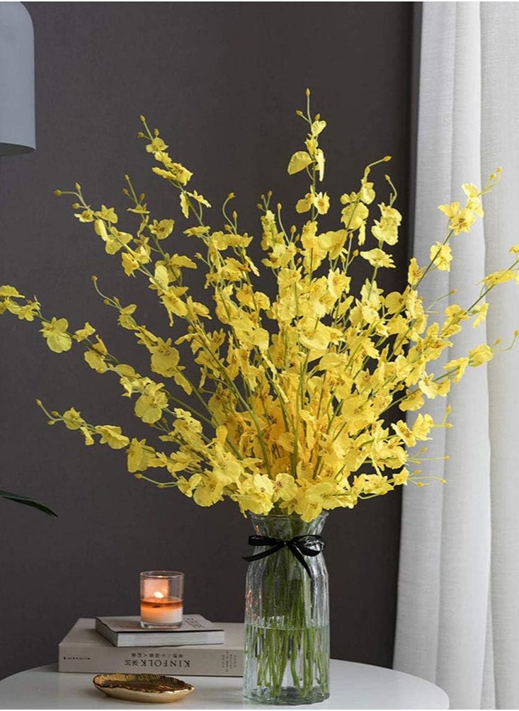 TOMSHOO - 12pcs Artificial Orchids Flowers Fake Silk Dancing Lady Orchid Faux Long Stem Flowers in Bulk for Home Wedding Office Party Festive Indoor Outdoor Decoration (Yellow) - Image 1