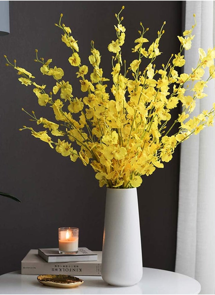TOMSHOO - 12pcs Artificial Orchids Flowers Fake Silk Dancing Lady Orchid Faux Long Stem Flowers in Bulk for Home Wedding Office Party Festive Indoor Outdoor Decoration (Yellow) - Image 1