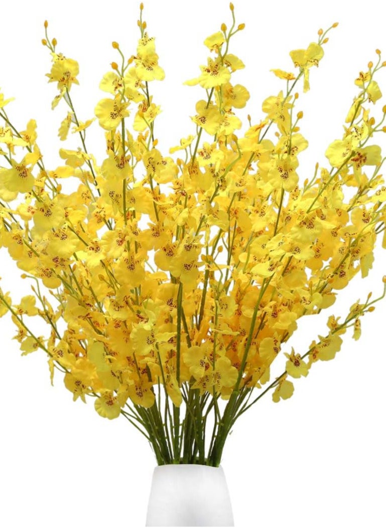 TOMSHOO - 12pcs Artificial Orchids Flowers Fake Silk Dancing Lady Orchid Faux Long Stem Flowers in Bulk for Home Wedding Office Party Festive Indoor Outdoor Decoration (Yellow) - Image 1