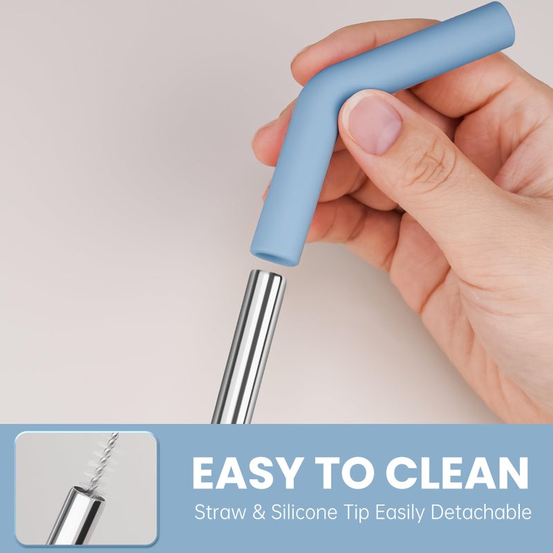 Tomorotec 6-Pack Reusable Stainless-Steel Straws with Silicone Tips, 3 Sizes Compatible with Stanley Tumblers 40OZ 30OZ 20OZ 14OZ, Dishwasher Safe, Includes 2 Cleaning Brushes (Ocean Gradient) - Image 2
