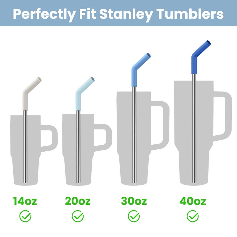 Tomorotec 6-Pack Reusable Stainless-Steel Straws with Silicone Tips, 3 Sizes Compatible with Stanley Tumblers 40OZ 30OZ 20OZ 14OZ, Dishwasher Safe, Includes 2 Cleaning Brushes (Ocean Gradient) - Image 3