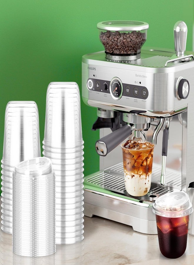 RMERVE 50 Pcs Plastic Coffee Cups with Sip Lids, Disposable Plastic PET Crystal Cups with Strawless Lid for Iced Coffee, Smoothie, Cold Beverage, Party Catering Supplies, Drink Shop (Clear, 12 oz) - Image 4