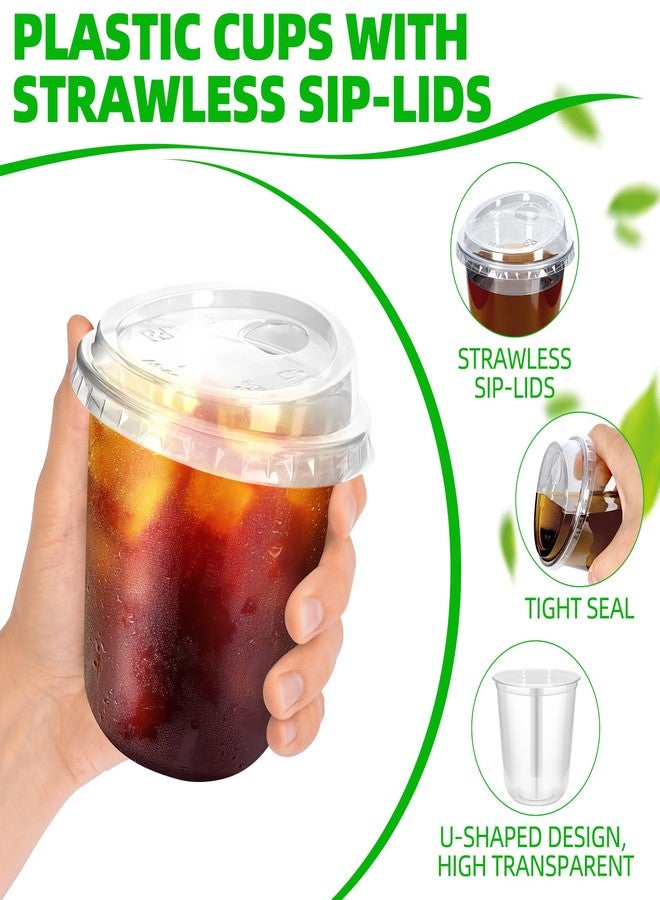 RMERVE 50 Pcs Plastic Coffee Cups with Sip Lids, Disposable Plastic PET Crystal Cups with Strawless Lid for Iced Coffee, Smoothie, Cold Beverage, Party Catering Supplies, Drink Shop (Clear, 12 oz) - Image 3