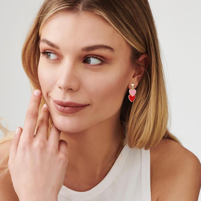 Frodete Heart Earrings Valentines Earrings For Women Rhinestone Heart Earrings Red Heart Earrings Dangle Pink Pearl Heart Earrings For Women Love Earrings Valentines Day Outfit Women Valentines Gifts - Image 5