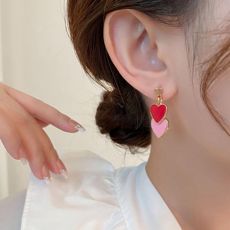 Frodete Heart Earrings Valentines Earrings For Women Rhinestone Heart Earrings Red Heart Earrings Dangle Pink Pearl Heart Earrings For Women Love Earrings Valentines Day Outfit Women Valentines Gifts - Image 3
