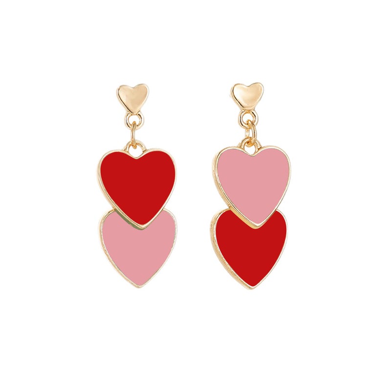 Frodete Heart Earrings Valentines Earrings For Women Rhinestone Heart Earrings Red Heart Earrings Dangle Pink Pearl Heart Earrings For Women Love Earrings Valentines Day Outfit Women Valentines Gifts - Image 1