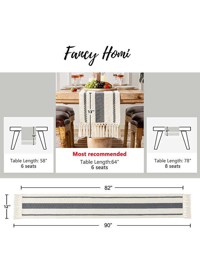 Fancy Homi Boho Chic Macrame Table Runner for Home Decor, Farmhouse Style with Tassels, Perfect for Party Bohemian - 30x230 cm - Grey - Image 3