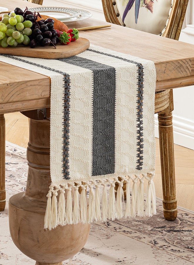Fancy Homi Boho Chic Macrame Table Runner for Home Decor, Farmhouse Style with Tassels, Perfect for Party Bohemian - 30x230 cm - Grey - Image 4