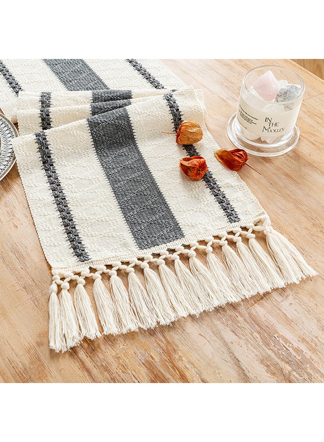 Fancy Homi Boho Chic Macrame Table Runner for Home Decor, Farmhouse Style with Tassels, Perfect for Party Bohemian - 30x230 cm - Grey - Image 1