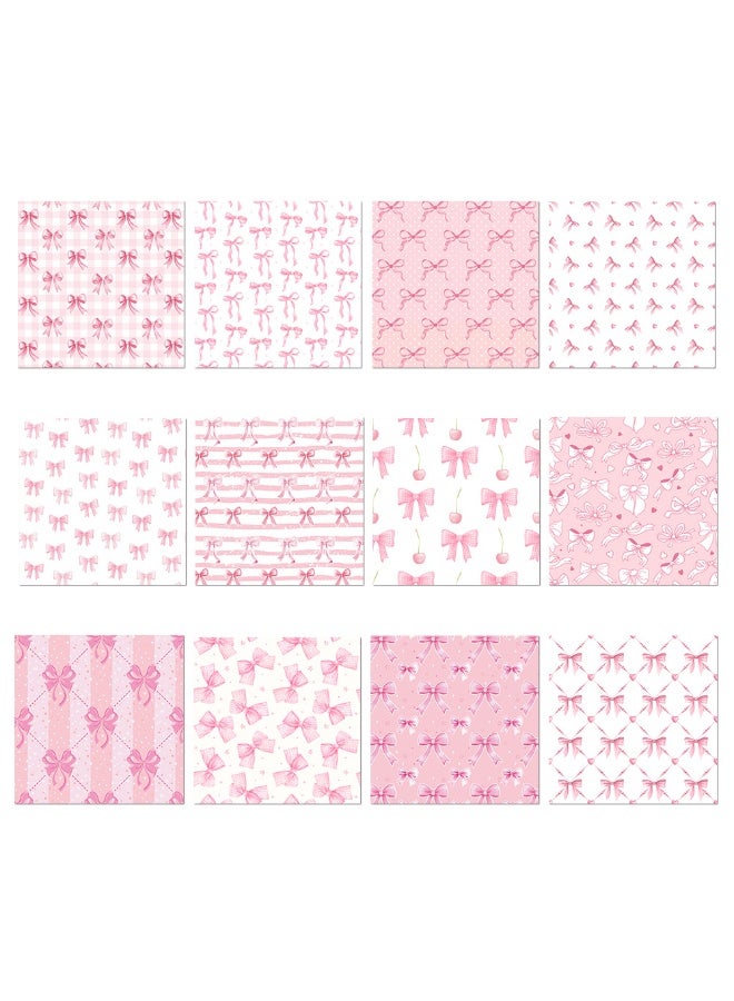 دايتويز مجموعة ورق تغليف هدايا وردي بنقشة فيونكة، 12 قطعة - أوراق زينة 15 سم × 15 سم، مناسبة لأعياد الميلاد/الزفاف/باقات الزهور/ديكورات صناديق الهدايا. - Image 1