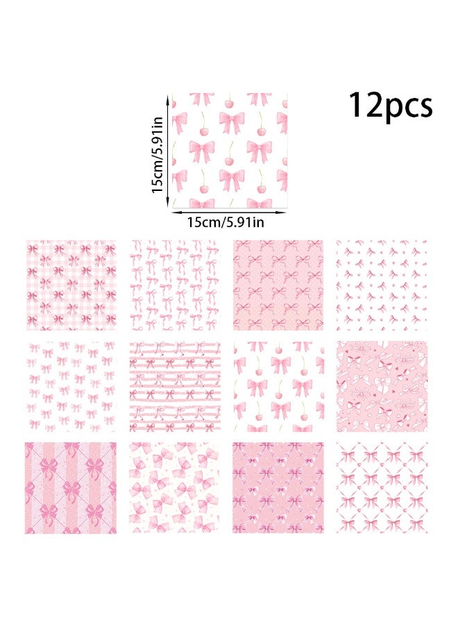 دايتويز مجموعة ورق تغليف هدايا وردي بنقشة فيونكة، 12 قطعة - أوراق زينة 15 سم × 15 سم، مناسبة لأعياد الميلاد/الزفاف/باقات الزهور/ديكورات صناديق الهدايا. - Image 2