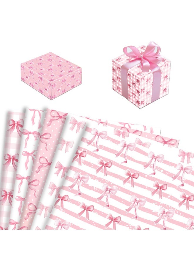 دايتويز مجموعة ورق تغليف هدايا وردي بنقشة فيونكة، 12 قطعة - أوراق زينة 15 سم × 15 سم، مناسبة لأعياد الميلاد/الزفاف/باقات الزهور/ديكورات صناديق الهدايا. - Image 4
