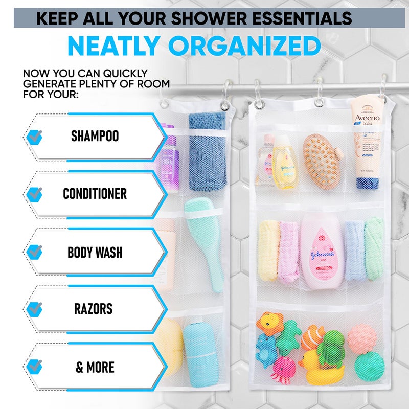 Handy Laundry Handy Laundry Hanging Shower Organizer (2-Pack) - 9-Pocket - Mesh Caddy with Deep Storage Pockets for Organizing Bathroom Toiletries and Kids Bath Toys - Hang on Existing Shower Curtain Rings - Image 3