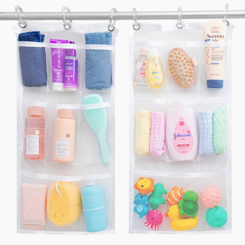 Handy Laundry Handy Laundry Hanging Shower Organizer (2-Pack) - 9-Pocket - Mesh Caddy with Deep Storage Pockets for Organizing Bathroom Toiletries and Kids Bath Toys - Hang on Existing Shower Curtain Rings - Image 1