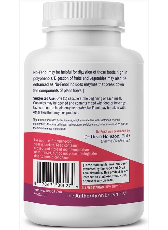 Houston Enzymes - – No-Fenol Enzyme for Polyphenolic Foods – 90 Capsules (90 Doses) – Professionally Formulated to Support Polyphenolic Digestion – Enhances Breakdown of Fruits & Vegetable Fiber - Image 1