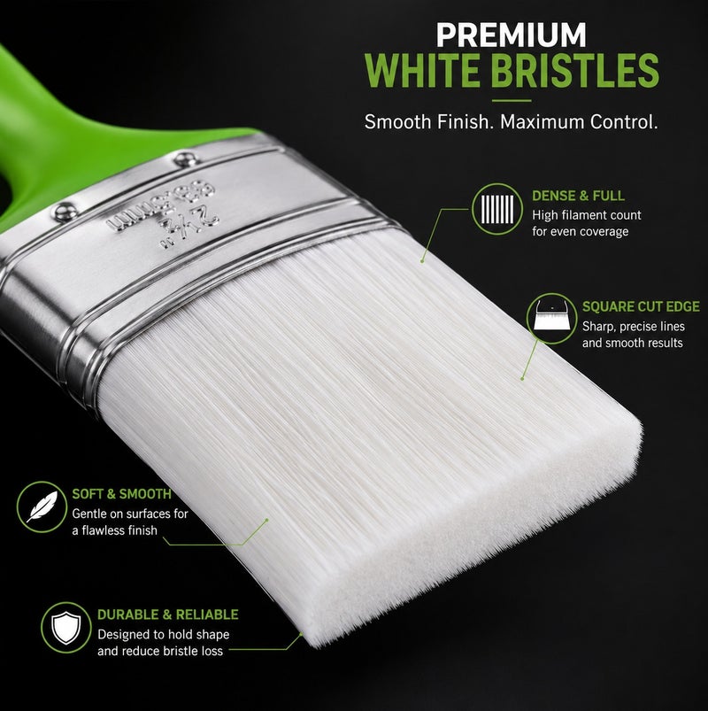 Wulf 2.5-Inch Professional Paint Brush with Ergonomic Non-Slip Comfort Grip Handle, Heavy Duty Utility Painting Bristle Brush for Home Wall Decoration and Industrial Touch-Ups - Image 2