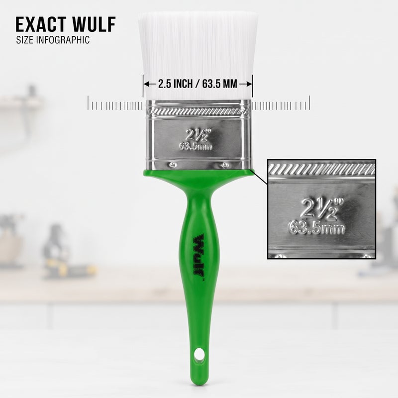 Wulf 2.5-Inch Professional Paint Brush with Ergonomic Non-Slip Comfort Grip Handle, Heavy Duty Utility Painting Bristle Brush for Home Wall Decoration and Industrial Touch-Ups - Image 2